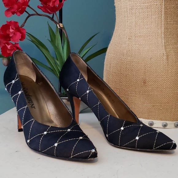 Yves Saint Laurent Shoes - YVES SAINT LAURENT Satin Rhinestone Heels
